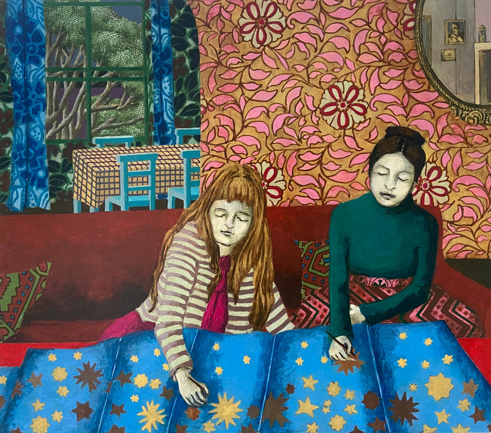 Star Maps, a painting by Kate Montgomery of two women sittting